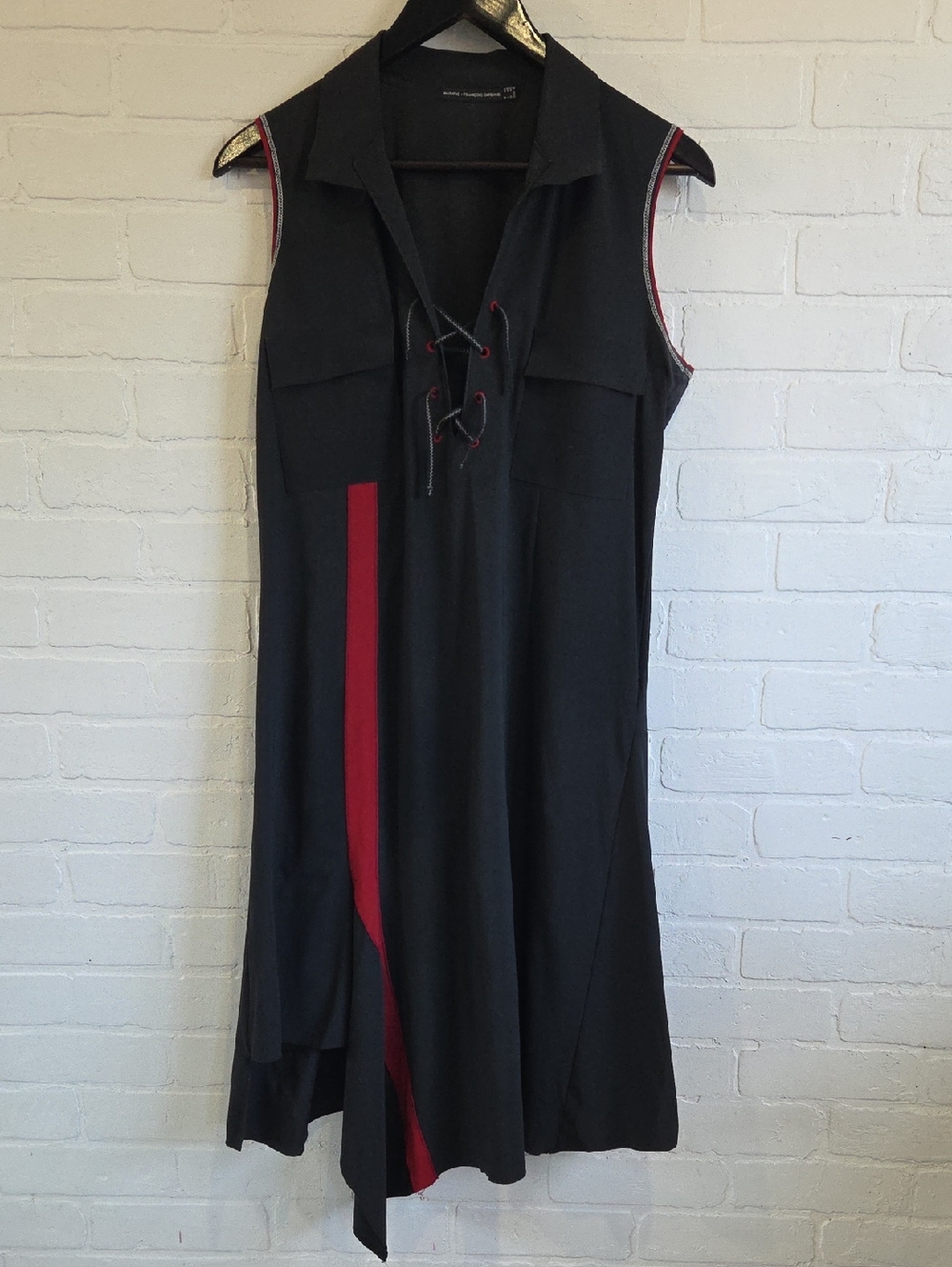 Marithe Francois Girbaud Black Midi Dress with Red Accent